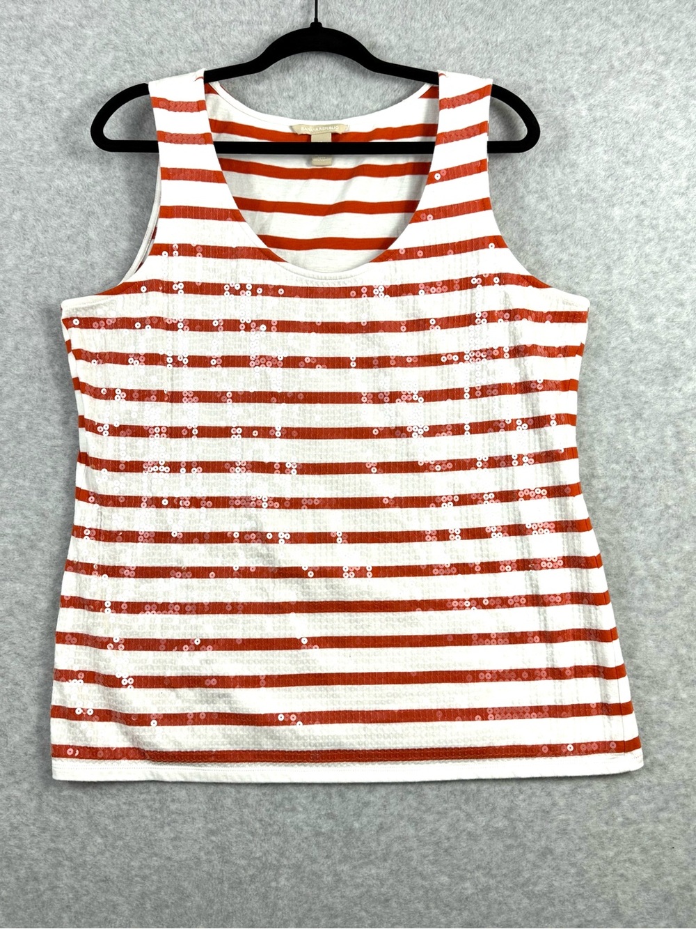 Banana Republic XL Orange White Striped Sequin Tank Top Sleeveless Cotton